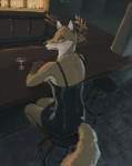 alcohol anthro bar barefoot beverage biped black_clothing black_dress claws clothing cocktail cocktail_dress dress feet female food glance hindpaw minidress paws perspective pub rear_view solo tail toe_claws toes brian_edwards niffad raina_(brian_edwards) canid canine fox mammal red_fox true_fox 2009