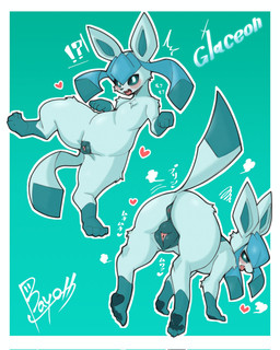 animal_genitalia animal_vulva anus blue_body blush butt canine_genitalia canine_vulva female feral fur genitals looking_at_viewer nude raised_tail simple_background solo tail thick_thighs vulva wide_hips bayonet_(artist) nintendo pokemon canid canine eeveelution generation_4_pokemon glaceon mammal pokemon_(species) hi_res