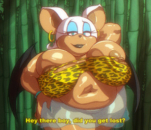 alternative_fashion animal_print anthro areola big_breasts breasts clothed clothing female gyaru huge_breasts j-fashion leopard_print looking_at_viewer mature_female overweight overweight_female slightly_chubby solo angelauxes sega sonic_the_hedgehog_(series) rouge_the_bat bat mammal low_res