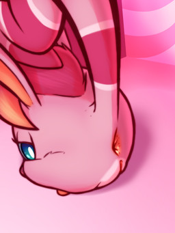 anus blue_eyes female fur genitals hair looking_back pink_body pink_fur pink_hair rabbit_ears round_body simple_background solo tail tongue tongue_out vulva cha0sapien the_munchables munchy_(the_munchables) waddling_head 3:4 absurd_res hi_res