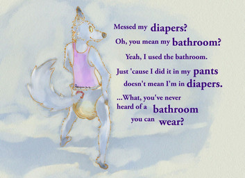 ambiguous_gender anthro diaper feces looking_at_viewer looking_back rear_view soiled_diaper soiling solo text unclean_diaper used_diaper lowpass canid canine canis mammal wolf english_text hi_res