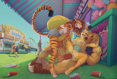 anthro anthro_on_anthro anthro_penetrated anthro_penetrating anthro_penetrating_anthro biped breasts butt clothed clothed_anthro clothed_female clothed_male clothing female female_penetrated fur genitals group hair male male/female male_penetrating male_penetrating_female navel nipples outside penetration penile penile_penetration penis penis_in_vagina sex tail trio vaginal vaginal_penetration vulva stoopix maybell mister_pitt canid canine canis domestic_dog felid mammal pantherine rodent sciurid tiger tree_squirrel 2025 digital_drawing_(artwork) digital_media_(artwork) hi_res