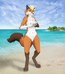 4_toes 5_fingers anthro arm_tuft beach biped black_claws black_eyebrows black_nose blonde_hair blue_inner_ear_fluff blue_sky breast_grab breasts brown_body brown_fur brown_markings brown_tail_tip cheek_tuft chest_tuft claws closed_smile cloud countershade_face countershade_fur countershade_torso countershading covering covering_breasts crossgender crotch_tuft cute_fangs day digitigrade dipstick_tail elbow_tuft eyebrows facial_tuft fangs featureless_crotch feet female female_anthro finger_claws fingers fluffy fluffy_tail fur gloves_(marking) grey_claws grey_ears grey_nose grey_pawpads hair hand_on_breast hand_on_own_breast heterochromatic_arms heterochromatic_ears holding_breast horizon inner_ear_fluff leg_markings markings mouth_closed multicolored_body multicolored_fur navel nude nude_anthro nude_female orange_body orange_fur outside pawpads paws pose pupils sea shoulder_tuft sky slit_pupils smile snaggle_tooth socks_(marking) solo standing tail tail_markings teal_eyes teeth toe_claws toes tuft water white_body white_claws white_countershading white_ears white_fur white_tuft aramisstargazer 8-track canid canine fox mammal full-length_portrait hi_res pinup portrait