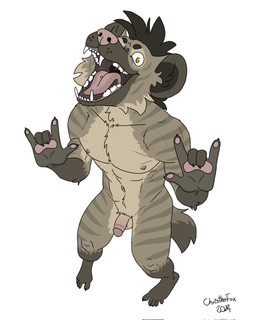 anthro black_hair circumcised circumcision_scar claws devil_horns_(gesture) ears_back fangs feet finger_claws fur genital_scar genitals gesture grey_body grey_fur hair hand_gesture high-angle_view humanoid_feet looking_at_viewer male muscular muscular_anthro muscular_male navel nipples nude open_mouth pawpads penis piercing pivoted_ears plantigrade scar simple_background solo standing striped_body stripes tail teeth teeth_showing toe_claws tongue tongue_piercing uvula white_background yellow_eyes bartek22 hyena mammal 2024 dated digital_media_(artwork) hi_res signature