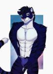 abs anthro bulge clothed clothing looking_at_viewer male muscular muscular_anthro muscular_male simple_background smile solo standing topless underwear smiju felid mammal pantherine tiger digital_media_(artwork) shaded