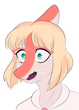 anthro biped blonde_hair bone_frill clothed clothed_anthro clothed_female clothing female frill_(anatomy) front_view green_eyes hair looking_forward medium_hair open_mouth orange_body shirt simple_background solo surprised topwear white_background white_body white_clothing white_shirt white_topwear wide_eyed louiss. goodbye_volcano_high ko_op_(game_developer) naomi_(gvh) dinosaur hadrosaurid ornithischian ornithopod parasaurolophus prehistoric_species reptile scalie 2024 absurd_res bust_portrait colored digital_media_(artwork) hi_res portrait