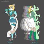 anthro armor bare_legs blonde_hair blue_clothing blue_eyes blue_footwear blue_shirt blue_socks blue_t-shirt blue_topwear boots bottomwear bubble_gum butt casual_clothing cellphone clothing denim denim_bottomwear denim_clothing denim_shorts electronics female fingerless_gloves footwear fur gloves green_boots green_clothing green_footwear green_gloves green_handwear grey_ears hair handwear hat headgear headwear high_heeled_boots high_heels jacket jacket_vest leotard multicolored_body multicolored_fur phone red_eyes shirt shoes shorts socks solo t-shirt thong_leotard topwear two_tone_body two_tone_fur unconvincing_armor vest white_body white_fur lyonley riley_(kadath) domestic_cat felid feline felis mammal 1:1