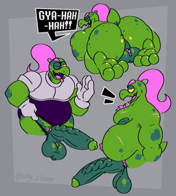 abdominal_scar anthro anus armor backsack balls belly big_butt butt chest_scar erection genitals green_body hair laugh male mature_male moobs nipples nude overweight penis pink_hair pubes scar shoulder_scar simple_background solo thong_down toony vein veiny_penis wsg_clover deltarune undertale_(series) gerson_boom_(deltarune) reptile scalie turtle hi_res
