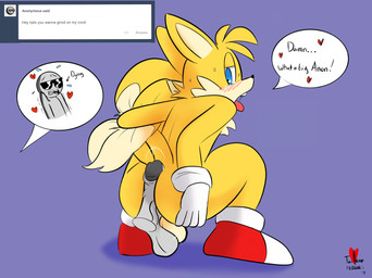 aged_up anthro balls balls_touching big_butt big_penis blush bodily_fluids butt drooling duo erection from_behind_position genitals grinding heart_symbol hot_dogging interspecies male male/male penis saliva sex teasing text tongue tongue_out edude taillove sega sonic_the_hedgehog_(series) anon anonymous miles_prower canid canine fox human mammal english_text hi_res