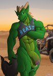 abs anthro biceps big_penis bodily_fluids bottomless clothed clothing genital_fluids genitals male muscular muscular_male penis precum solo vein veiny_penis saruuk sar lizard reptile scalie 2023 hi_res