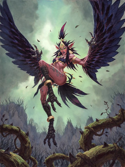 anklet black_hair breasts butt clothed clothing duskfallen_aviana feathered_wings feathers feet female fighting_pose green_eyes hair jewelry looking_at_viewer partially_clothed pointy_ears pose ring solo tail tail_feathers talon_hands talons thorns toes wings unknown_artist blizzard_entertainment european_mythology greek_mythology mythology warcraft avian harpy humanoid mythological_avian mythological_creature hi_res official_art