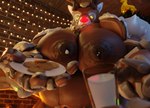 areola bell belly big_breasts big_nipples bodily_fluids breasts brown_body cleavage clothed clothing cookie dark_areola dark_nipples female food huge_breasts huge_nipples lactating looking_at_viewer machine milk montgomery_glands nipples offering_food solo thick_nipples snips456fur blizzard_entertainment overwatch orisa_(overwatch) reindeer_orisa_(overwatch) omnic robot taur 3d_(artwork) digital_media_(artwork)