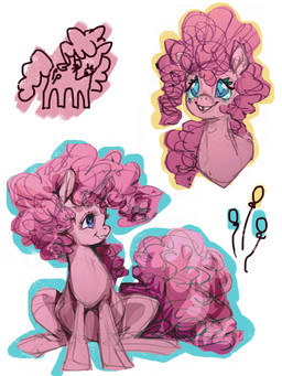 afro curly_hair eyelashes female feral freckles hair pink_body pink_hair smile solo bimtimtom friendship_is_magic hasbro my_little_pony pinkie_pie_(mlp) earth_pony equid equine horse mammal pony 3:4 hi_res