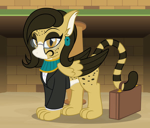 black_eyeliner black_eyeshadow blaze_(marking) brick briefcase clothing digitigrade dreamworks_smirk ear_piercing ear_ring egyptian eyebrows eyeliner eyeshadow eyewear facial_markings feathered_wings feathers female folded_wings freckles frown glasses head_markings inner_ear_fluff jewelry lawyer looking_at_viewer makeup markings necklace piercing prehensile_tail pyramid raised_eyebrow ring_piercing shirt solo spots spotted_markings stern striped_markings striped_tail stripes suit tail tail_hold tail_markings topwear tuft wings badumsquish hasbro my_little_pony mythology fan_character sourpuss_(oc) cheetah felid feline mammal mythological_creature mythological_sphinx 2021 hi_res