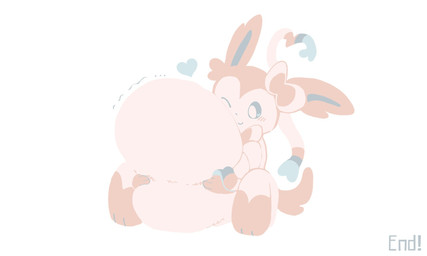 abdominal_bulge ambiguous_gender blush endosoma feral fur heart_symbol holding_belly holding_stomach inflation liquid_inflation on_ground one_eye_closed pink_tail ribbons_(anatomy) safe_vore simple_background sitting solo tail vore water_inflation white_background white_body white_fur wink conduitcore nintendo pokemon eeveelution generation_6_pokemon pokemon_(species) sylveon 2023 5:3 comic end_page hi_res