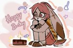 3_toes 4_fingers anthro arrow_sign bandaged_ankle bent_legs birthday birthday_cake birthday_candle black_claws black_nose bottomwear brown_body brown_fur brown_markings brown_tail cake candle claws clothed clothed_anthro clothed_female clothing cross_(marking) dessert eyewear feet female female_anthro finger_claws fingers fluffy fluffy_tail food fur glasses hair hugging_legs lit_candle long_ears looking_at_food looking_at_object markings multicolored_tail pockets pupils rectangular_glasses red_bottomwear red_clothing red_eyes red_hair red_pupils red_shorts red_tail scut_tail short_hair short_tail shorts simple_animation simple_background sitting solo spiral star tail text toes white_tail nand_maple nand_(nand_maple) lagomorph leporid mammal rabbit 2024 2_frame_animation animated animated_png colored digital_media_(artwork) english_description english_text flat_colors loop