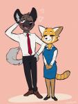 anthro bottomwear clothed clothing duo eyelashes female fur male necktie one_eye_closed pencil_skirt simple_background skirt wink captyns aggretsuko sanrio haida_(aggretsuko) retsuko ailurid hyena mammal red_panda spotted_hyena 2018 absurd_res hi_res