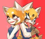 anthro bottomwear clothed clothing dual_persona duality electronics female fur microphone pencil_skirt simple_background skirt solo netamikatze aggretsuko sanrio retsuko ailurid mammal red_panda 2018 digital_media_(artwork) hi_res