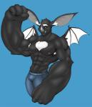 armpit_hair body_hair clothed clothing looking_at_viewer male membrane_(anatomy) membranous_wings muscular muscular_male solo topless wings sarbat_(artist) sarbat bat mammal microbat animated short_playtime