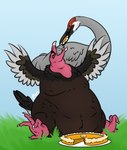 feederism feeding feral food obese overweight overweight_feral pastry pie pumpkin_pie weight_gain pteri_(artist) pteri_(character) accipitriform antigone_(genus) avian bird crane_(bird) gruiform new_world_vulture sandhill_crane turkey_vulture vulture crane_(disambiguation) hi_res