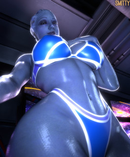 big_breasts blue_body blue_eyes blue_skin bra breasts clothing eyelashes female freckles glistening glistening_body glistening_breasts glistening_skin hand_on_chest low-angle_view navel not_furry panties solo underwear smitty34 bioware electronic_arts mass_effect liara_t'soni alien alien_humanoid asari humanoid 2025 3d_(artwork) absurd_res digital_media_(artwork) hi_res