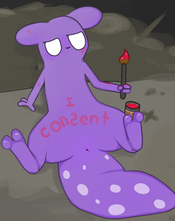 2_toes 3_fingers anus bedroom_eyes blush explicitly_stated_consent featureless_crotch feet fingers leaning leaning_backward mouthless narrowed_eyes not_blood null null_with_anus paint paint_on_self painting painting_on_self presenting presenting_anus purple_body red_paint seductive simple_background solo tail tail_spots thick_tail toes white_eyes anonymous_artist rain_world videocult spearmaster_(rain_world) slugcat hi_res