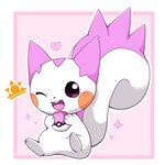 ambiguous_gender border feral fur heart_symbol holding_object holding_pokeball love_ball one_eye_closed open_mouth open_smile pink_background pink_body pink_fur pokeball simple_background sitting smile solo sparkles white_body white_border white_fur wink apiu_pikapika nintendo pokemon generation_4_pokemon pachirisu pokemon_(species) shiny_pokemon 1:1