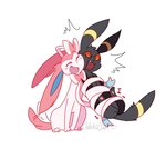 black_body black_fur black_nose blue_eyes duo fur male male/male multicolored_body multicolored_ears multicolored_fur pawpads pink_body pink_ears pink_fur pink_nose pink_pawpads pink_paws pink_tail ribbons_(anatomy) simple_background tail white_background white_body odeko-yma nintendo pokemon eeveelution generation_2_pokemon generation_6_pokemon pokemon_(species) sylveon umbreon hi_res