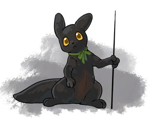 ambiguous_gender black_body black_nose holding_melee_weapon holding_object holding_weapon looking_at_viewer melee_weapon mouth_closed paws semi-anthro solo tail thick_tail weapon yellow_eyes aaasakawa rain_world videocult mammal slugcat 2026