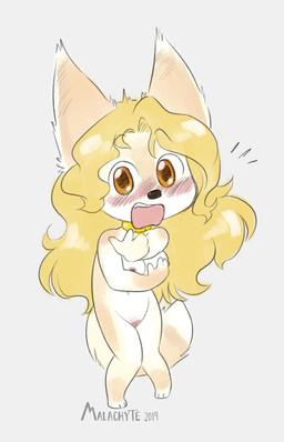 3_toes 5_fingers anthro barely_visible_genitalia barely_visible_vulva black_nose blonde_hair blush breasts chibi collar collar_only covering covering_breasts covering_self dipstick_tail embarrassed eyebrow_through_hair eyebrows feet female fingers fur genitals hair knock-kneed long_hair markings multicolored_body multicolored_fur multicolored_tail navel nipples nude open_mouth padlocked_collar pink_nipples simple_background solo standing tail tail_markings tan_body tan_fur toes translucent translucent_hair two_tone_body two_tone_fur vulva white_background white_body white_fur malachyte naked_penny penny_fenmore canid canine fennec_fox fox mammal true_fox 2019 digital_media_(artwork) signature