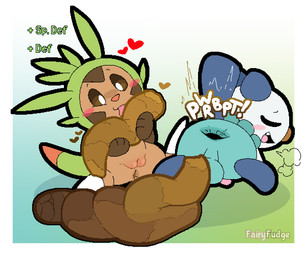 anthro anus balls blush border breath brown_eyes duo excessive_feces eyes_closed feces feces_pile female gameplay_mechanics gaping gaping_anus genitals gradient_background heart_symbol licking_feces looking_pleasured male male/female open_mouth open_smile penis pooping raised_tail scatplay simple_background smile sound_effects stats tail text tongue tongue_out vowelless vowelless_sound_effect vulva white_border fairyfudge nintendo pokemon chespin generation_5_pokemon generation_6_pokemon oshawott pokemon_(species) 6:5 artist_name digital_media_(artwork)