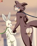 anthro anus bdsm butt collar duo embarrassed exhibitionism female humiliation larger_female leash leashed_collar nude petplay public public_nudity roleplay school size_difference submissive submissive_anthro submissive_female moon_pearl succubi_samus beastars haru_(beastars) juno_(beastars) canid canine canis domestic_rabbit dwarf_rabbit lagomorph leporid mammal oryctolagus rabbit wolf absurd_res hi_res signature