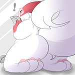 ambiguous_gender big_butt butt claws exclamation_point fur kneeling looking_at_viewer markings nude pawpads paws simple_background solo thick_thighs white_background white_body white_fur wide_hips castdraws nintendo pokemon generation_3_pokemon mammal pokemon_(species) zangoose 1:1 2019 digital_media_(artwork) hi_res