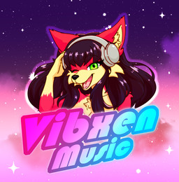 anthro big_breasts black_hair breasts cloud electronics fangs female fur green_eyes hair headphones inner_ear_fluff logo looking_at_viewer one_eye_closed red_body red_fur simple_background solo star teeth tuft wink winking_at_viewer xxkenthewolfxx canid canine fox mammal absurd_res hi_res portrait