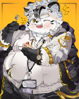 anthro belly blush cake cutlery dessert eating eyebrows food fork fur kitchen_utensils male overweight smile solo thick_eyebrows tools white_body white_fur oyo0o0o tamacolle arctos_(tamacolle) bear mammal polar_bear ursine absurd_res hi_res