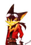 anthro clothed clothing eyewear fur goggles male simple_background solo yamatoooooo bandai_namco klonoa_(series) guntz canid canine canis mammal wolf