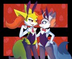 ambiguous_gender anthro bunny_costume clothing costume duo femboy hosiery male playboy_outfit kitsunekotaro nintendo pokemon aleph braixen_vesta_(kitsunekotaro) fan_character braixen generation_6_pokemon pokemon_(species) alpha_channel