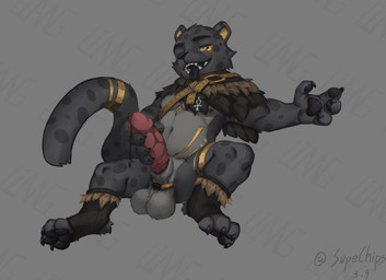 4_fingers 4_toes accessory animal_genitalia anthro ball_ring balls big_penis black_body black_pawpads black_tongue blush bodily_fluids cloak clothing dripping erection feet fingers furgonomics genital_fluids genitals happy humanoid_genitalia humanoid_penis jewelry male navel one_eye_closed pawpads penis precum precum_drip ring saggy_balls sheath simple_background sitting smile smirk solo stirrup_footwear tail tail_accessory tail_jewelry tail_ring three-quarter_view toes tongue tongue_out yellow_eyes young supechips felid mammal pantherine absurd_res hi_res signature watermark