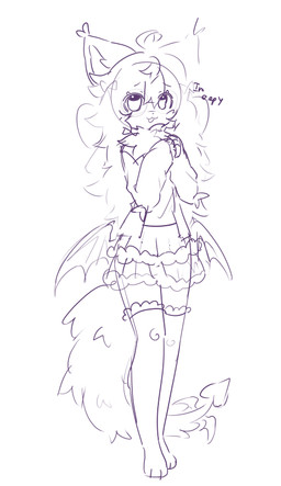 anthro bottomwear clothing eyewear female fluffy fluffy_tail glasses hair long_hair long_tail skirt solo tail violetthebat wings unknown_artist violet_the_bat felid feline hybrid mammal vampire digital_media_(artwork) monochrome purple_and_white