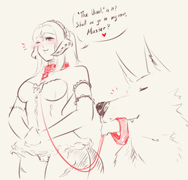 blush clothing collar dialogue dominant dominant_feral duo female feral genitals heart_symbol interspecies leash leashed_collar lingerie male male/female master offering_sex one_eye_closed text vulva wink djayo final_fantasy final_fantasy_xiv square_enix animal_humanoid au_ra canid canine canis humanoid mammal scalie scalie_humanoid wolf english_text hi_res sketch