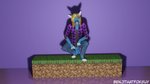 anthro blonde_hair blue_body blue_fur bottomwear clothed clothing crouching denim denim_bottomwear denim_clothing fully_clothed fur hair jeans kneeling looking_at_viewer male pants pose purple_background reflections shadow simple_background solo benjithatfoxguy microsoft minecraft mojang xbox_game_studios benji_silver canid canine fox mammal 16:9 3d_(artwork) digital_media_(artwork) signature widescreen