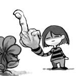 ambiguous_gender clothing duo eyes_always_closed eyes_closed flower gesture hand_gesture human_focus humor male middle_finger not_furry plant simple_background solo_focus white_background unknown_artist undertale undertale_(series) flowey_the_flower frisk_(undertale) elemental_creature flora_fauna human mammal 1:1 greyscale monochrome reaction_image source_request