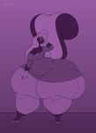 anthro belly big_butt bottomwear breasts butt clothed clothing copyright_symbol female footwear hair huge_butt huge_thighs hyper hyper_butt hyper_thighs overweight pants purple_and_black shirt shoes solo symbol thick_thighs topwear wide_hips satsumalord chelsea_(satsumalord) mammal mephitid skunk 2013 digital_media_(artwork) hi_res monochrome