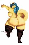 absurd_res anthro arctic_fox big_breasts big_butt black_nose breasts butt canid canine clothed clothing female fox fur hi_res huge_butt inu-jean legwear looking_back mammal michelle_lewis nipples obese obese_anthro obese_female overweight overweight_anthro overweight_female smile solo standing thick_thighs thigh_highs topless true_fox