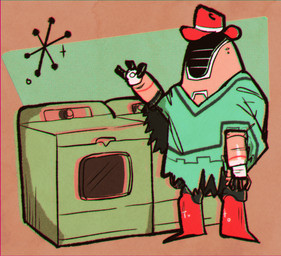 abstract_background ambiguous_gender appliance boots clothing cowboy_boots cowboy_hat footwear gesture googie_aesthetic hat headgear headwear laundry_machine machine mexican_poncho not_furry poncho retro shoes solo sparkles upa_style washing_machine waving wearing_boots wearing_hat nuclearconsole fallout microsoft pinky_(robotrules) humanoid protectron_(fallout) robot robot_humanoid english_description