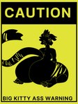 anthro big_butt biped border breasts butt female fur huge_butt sign simple_background solo tail text thick_thighs wide_hips yellow_border officialcat theofficialcat domestic_cat felid feline felis mammal 3:4 black_and_yellow digital_media_(artwork) english_text monochrome