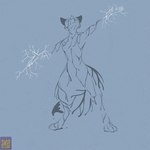 anthro dipstick_tail electricity electricity_manipulation elemental_manipulation male markings nude simple_background solo tail tail_markings foxenawolf canid canine canis mammal wolf 1:1 adversarial_noise