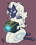 anthro big_breasts big_hair blue_eyes blue_markings breasts breasts_in_a_box dipstick_ears dipstick_fingers ear_markings empty_eyes female female_anthro floppy_ears front_view fur fur_markings hair hooves huge_breasts kneeling lop_ears markings mask mask_only multicolored_ears nude nude_anthro nude_female purple_background simple_background solo thick_thighs unguligrade wearing_mask white_body white_fur white_hair wide_hips katoneko league_of_legends riot_games tencent kindred_(lol) lamb_(lol) bovid caprine mammal sheep hi_res