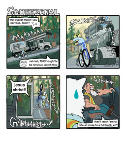 4_panel_comic ambiguous_gender anthro armor bodily_fluids clothed clothed_ambiguous clothed_anthro clothed_humanoid clothed_male clothing crash dialogue driving fully_clothed fully_clothed_ambiguous fully_clothed_anthro fully_clothed_humanoid fully_clothed_male fur group hair headgear helmet male outside plant riding_bike road safety_vest sitting sweat tan_body tan_fur text topwear tree trio truck vehicle vest violence white_body white_fur white_hair hieronymusjohnson squeez_(hieronymusjohnson) canid canine canis domestic_dog dwarf humanoid mammal nordic_sled_dog samoyed spitz 2025 aliasing binary_drawing comic digital_drawing_(artwork) digital_media_(artwork) english_text hi_res