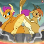 absurd_res anus dragon duo female female/female feral friendship_is_magic genitals hasbro hi_res horn looking_back moon_pearl my_little_pony mythological_creature mythological_scalie mythology ocellus_(dragon_form) on_model peeing pussy scalie smolder_(mlp) succubi_samus